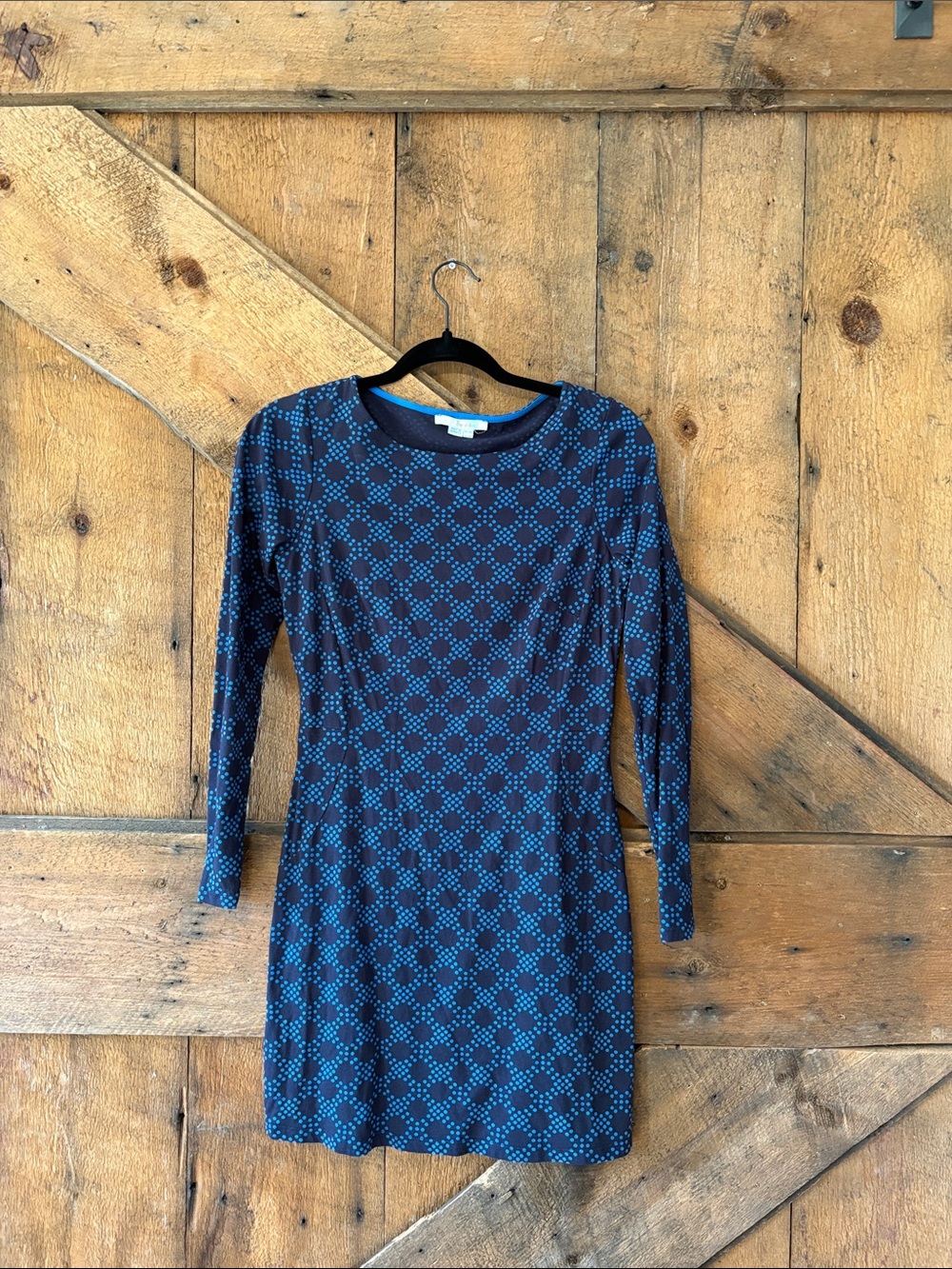 Boden Navy and Teal Geometric Long-Sleeve Shift Dress